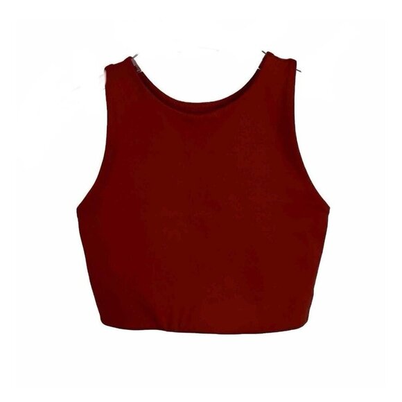 GIrlfriend Collective Dylan Tank Bra XS Women Wine Red Crop Sleeveless High Neck - Picture 1 of 6